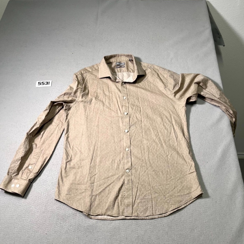 Michael Kors Dress Shirt‎ Mens XL Brown Dotted Stretch Slim Fit Formal Business